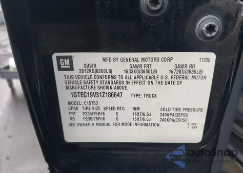 2001 GMC Sierra 1500 Sle from USA, damaged, VIN 1GTEC19V31Z186647